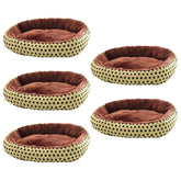 Kuber Industries Dog & Cat Bed|Soft Plush Top Pet Bed|Oxford Cloth Polyester Filling| Washable Dog Bed|Circular Cat Bed with Rise-Edge Pillow|QY039YC-M|Yellow & Coffee(Pack of 5)